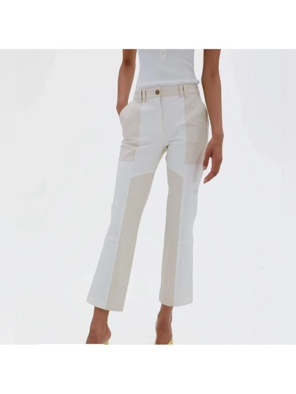 Jonathan Simkhai ‘Jesslyn’ Mixed Media Cropped Flare Pant in Egret / White Sz 8